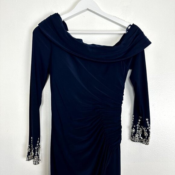 MAC DUGGAL One-Shoulder Long Sleeve Jersey Gown in Midnight Size US 2 - Picture 7 of 14